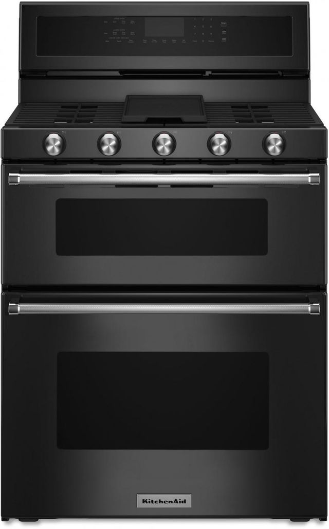 KitchenAid® 30" Stainless Steel Free Standing Gas Double Oven Range 0
