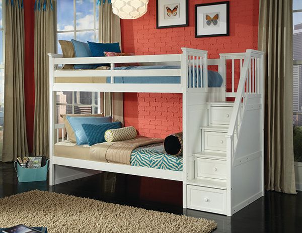 Hillsdale Furniture Schoolhouse White Twin/Twin Stair Bunk Bed-1