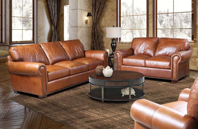 USA Premium Leather Furniture 4955 Saddle Glove All Leather Loveseat-1