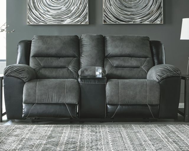Signature Design by Ashley® Earhart Slate Double Reclining Loveseat with Console 4