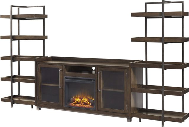 Signature Design by Ashley® Starmore 3-Piece Brown/Gunmetal Wall Unit with Electric Fireplace-1