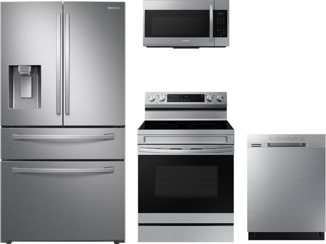 Samsung SARECTRHWODW323 5 Piece Kitchen Appliances Package with French Door  Refrigerator and Dishwasher in Black Stainless Steel