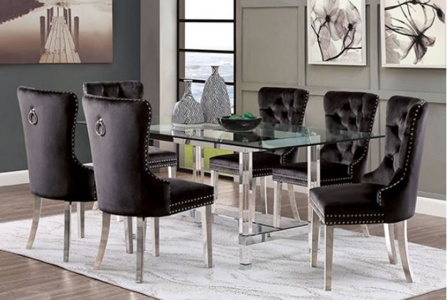 Furniture of America Casper 7 Piece Black Chrome Dining Set