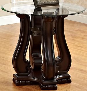 Crown Mark Madison Glass Top End Table with Brown Base