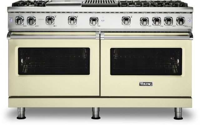 Viking® 5 Series 60" Vanilla Cream Pro Style Liquid Propane Range with 12" Griddle and 12" Grill