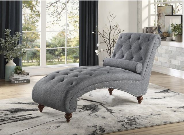 Chaise avec tête de clou et oreiller Bonne en tissu gris foncé Mazin Furniture® 3