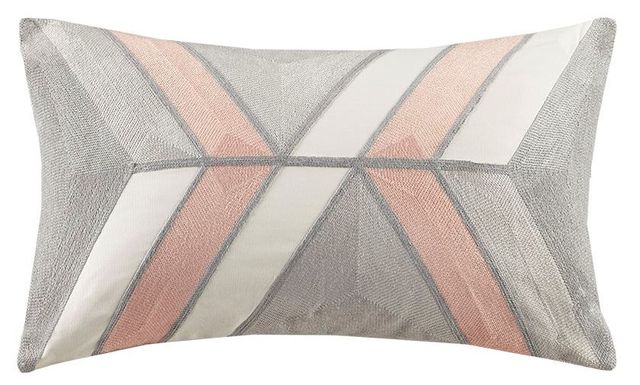 Olliix by INK+IVY Aero Blush 12" x 20" Embroidered Abstract Oblong Pillow-1