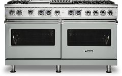 Viking® 5 Series 60" Arctic Grey Pro Style Dual Fuel Liquid Propane Range with 12" Griddle and 12" Grill