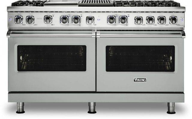 Viking® 5 Series 60" Arctic Grey Pro Style Dual Fuel Liquid Propane Gas Range with 12" Griddle and 12" Grill 0