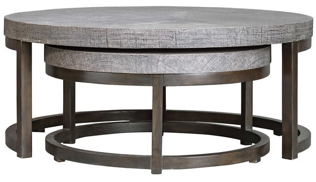 Uttermost® Aiyara 2-Piece Taupe Wash Nesting Coffee Table Set with Black Base-1