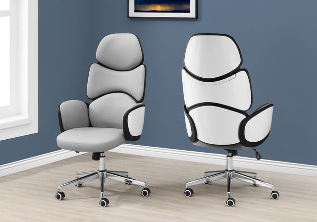 Monarch Specialties Inc. Grey Leather Look High Back Executive Chair 4