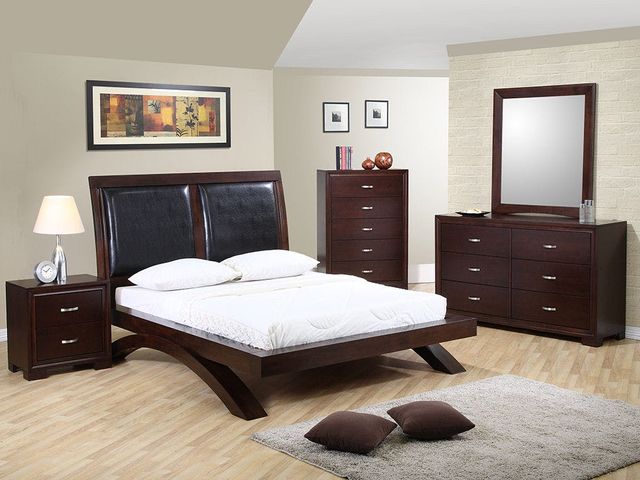 Elements International Raven Dark Wood King Upholstered Bed-2