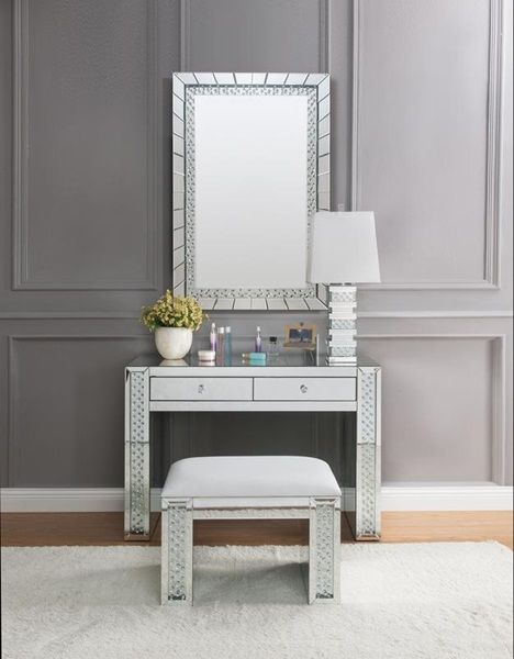 ACME Furniture Nysa Ivory Mirrored Vanity Stool 1