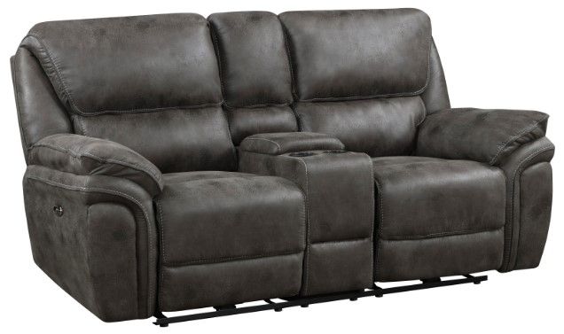 Homelegance® Proctor Gray Power Double Reclining Loveseat with Center ...