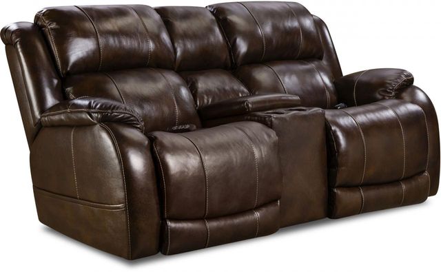 HomeStretch Custom Comfort Brown Power Reclining Loveseat with Console