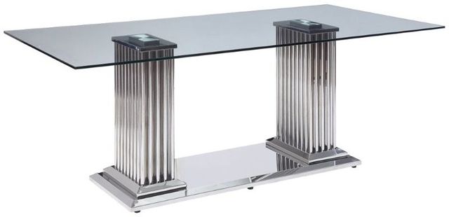 ACME Furniture Cyrene Glass Top Dining Table with Stainless Steel Base
