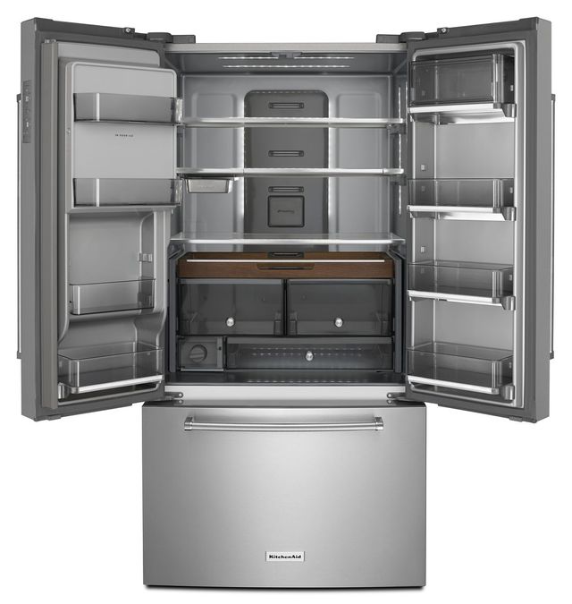 KitchenAid® 23.8 Cu. Ft. Black Stainless Steel with PrintShield™ Finish Counter Depth French Door Refrigerator 1