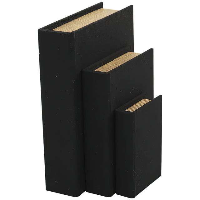 Uma Home Black Linen Book Boxes (Set of 3)-0