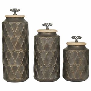 Uma Home Bronze Metal Decorative Jars with Wood Lids (Set of 3)