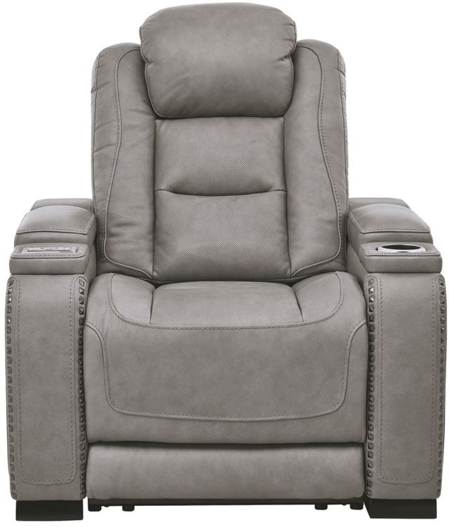 Signature Design by Ashley® The Man-Den Gray Leather Power Recliner with Adjustable Headrest-2
