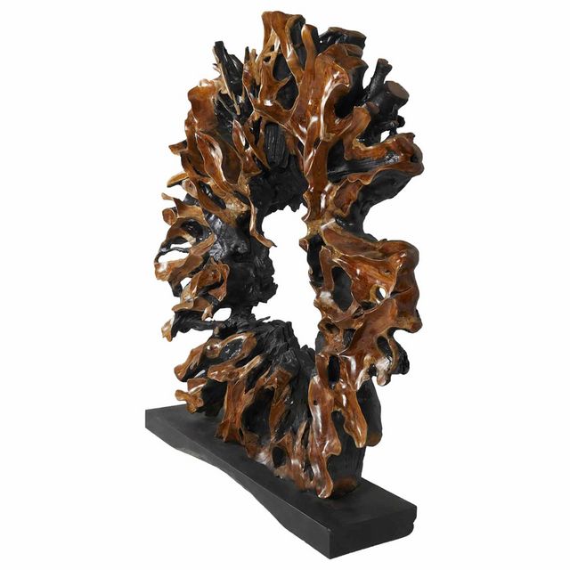 Uma Home Brown Teak Wood Abstract Sculpture-1