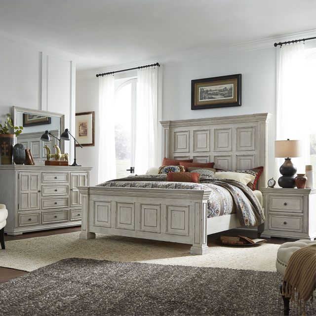 Liberty Furniture Big Valley 4 Piece Whitestone Finish with Heavy Distressing Queen Bedroom Set-0