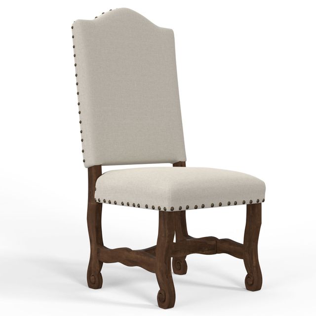 Vintage Furniture Linen Dining Chair in Dark Stain-0