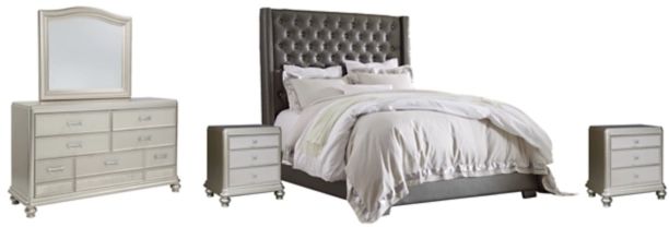 Signature Design by Ashley® Coralayne 5-Piece Gray California King Upholstered Sleigh Bed Set