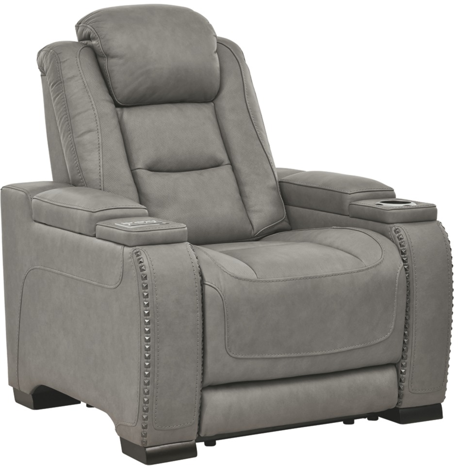Signature Design by Ashley® The Man-Den Gray Leather Power Recliner with Adjustable Headrest