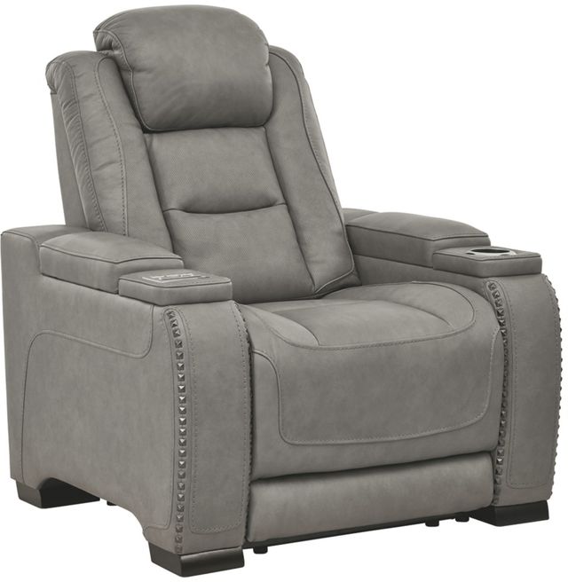 Signature Design by Ashley® The Man-Den Gray Power Recliner with Adjustable Headrest-0