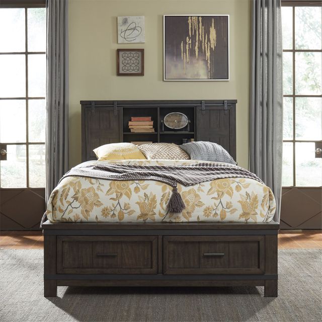 Liberty Furniture Thornwood Hills Rock Beaten Gray King Bookcase Bed-0