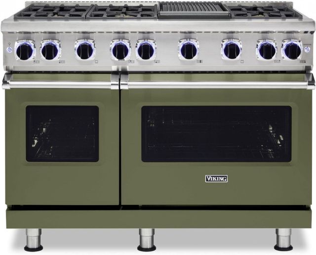 Viking® 7 Series 48" Cypress Green Pro Style Liquid Propane Gas Range with 12" Reversible Griddle 0