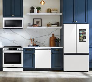 Samsung 5-Piece Kitchen Package with a 30 cu. ft. Smart BESPOKE 3-Door French Door Family Hub Refrigerator with Beverage Center PLUS a FREE Countertop Ice Maker!