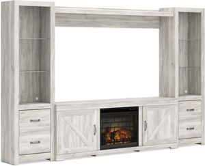 Signature Design by Ashley® Bellaby 4-Piece Whitewash Entertainment Center with Electric Fireplace
