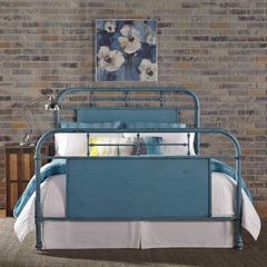 Liberty Vintage Blue Metal Queen Bed with Rails