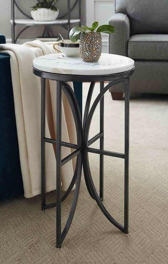Hammary® Impact White Marble Top Small Round Accent Table with Gray Base-1