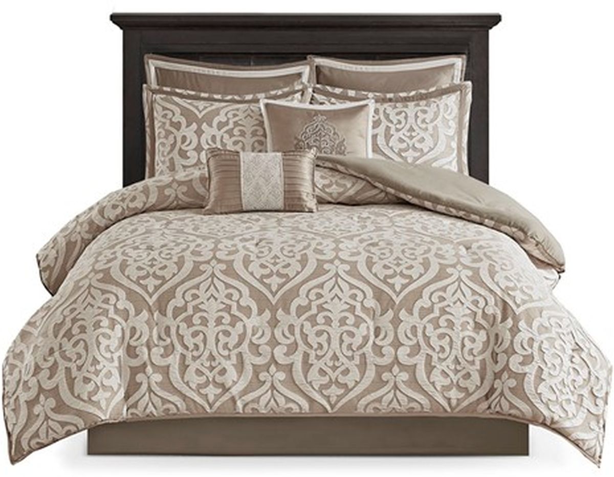 Olliix by Madison Park Tan Queen Odette 8 Piece Jacquard Comforter Set ...