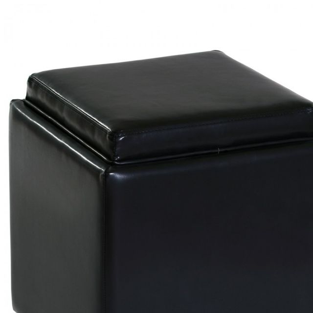 Armen Living Rainbow Black Bonded Leather Storage Ottoman With Tray-3