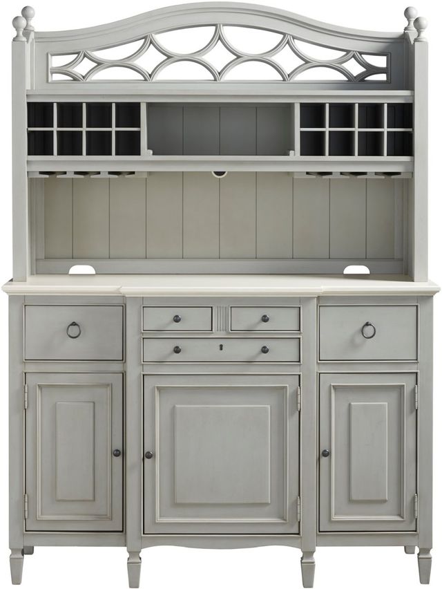 Universal Explore Home™ Summer Hill French Gray Serving Buffet with Bar Hutch Furniture & Rug