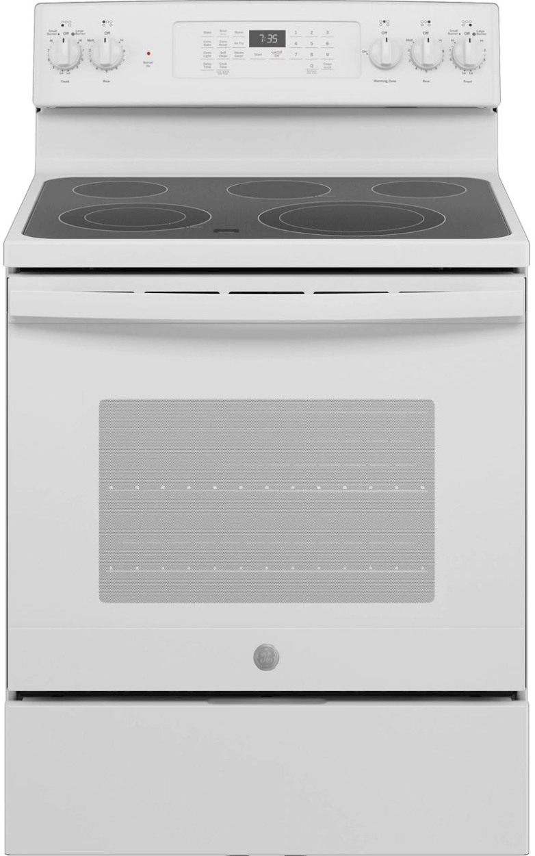GE® 30" White Free Standing Electric Convection Range