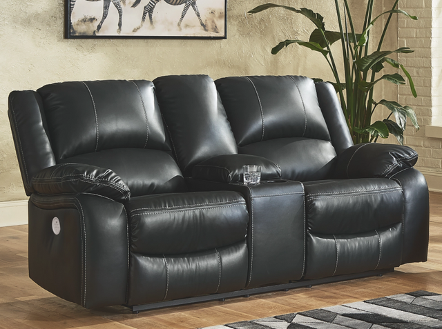 Signature Design by Ashley® Calderwell Black Double Power Reclining Loveseat with Console-3