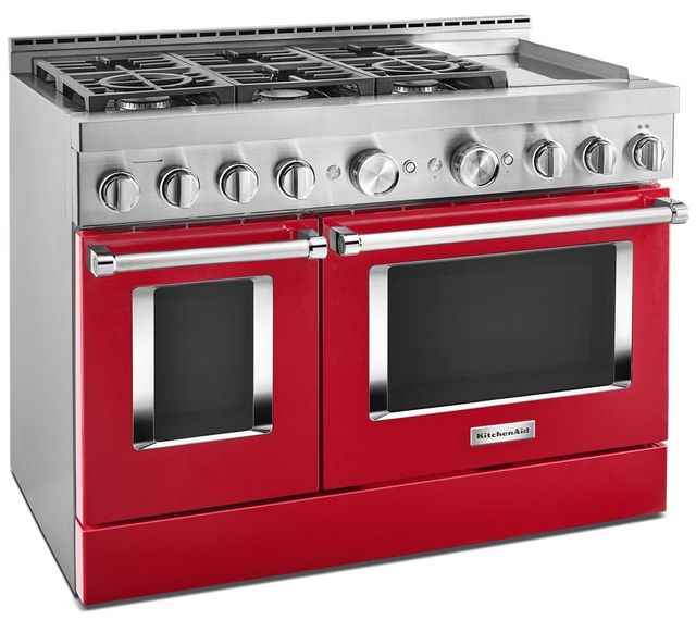 KitchenAid® 48" Passion Red Smart Commercial-Style Gas Range with Griddle 1