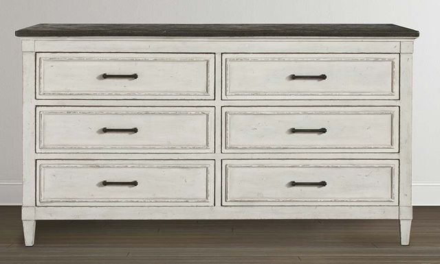 Bassett® Furniture Bella Aged Whitestone Stone Top 6 Drawers Dresser