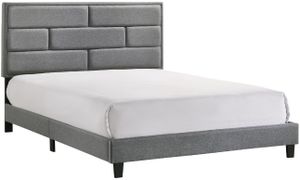 Crown Mark Flannery Grey Queen Platform Upholstered Bed