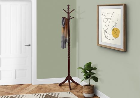 Coat Rack, Hall Tree, Free Standing, 6 Hooks, Entryway, 72"H, Bedroom, Wood, Brown, Contemporary, Modern-1