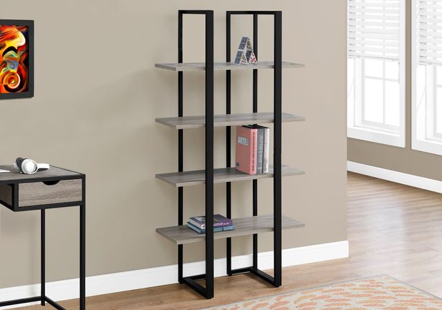 Monarch Specialties Inc. 60"H Dark Taupe with Black Metal Bookcase 6