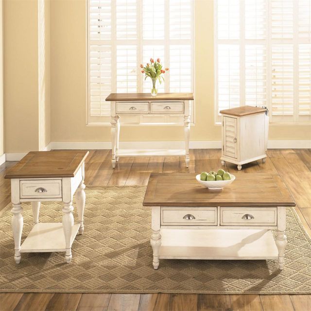 Liberty Furniture Ocean Isle 3 Piece Bisque With Natural Pine Table Set (1Cocktail 2 End Tables)