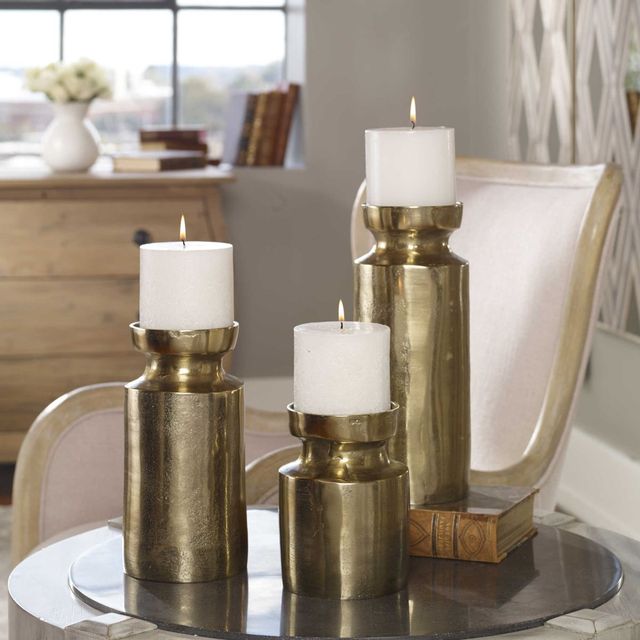 Uttermost® Amina Antiqued Brass Candle Holders-2