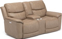 Flexsteel® Cade Beige Power Reclining Loveseat with Console and Power Headrests