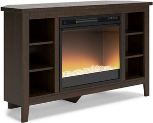 Signature Design by Ashley® Camiburg Warm Brown Corner TV Stand with Electric Fireplace